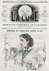 صورة لأديلينا (1843-1919) وكارلوتا باتي (1835-1889) ، مغني الأوبرا الإيطاليين. كارتون جيل ، في "القمر" ، 25 نوفمبر بواسطة أندرو جيل