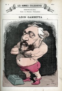 صورة ليون جامبيتا (1838-1882) ، سياسي فرنسي. كاريكاتير جيل ، باريس. بواسطة أندرو جيل