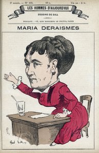 صورة لماريا ديرايسميس (1828-1894) ، امرأة فرنسية ذات أدبيات ونسوية ، أسست مع ليون ريتشر ولويز ميشيل وبول مينك جمعية حقوق المرأة في عام 1869. كارتون جيل ، باريس. بواسطة أندرو جيل