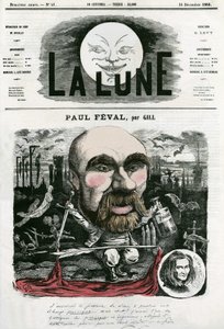 صورة لبول فيفال (١٨١٦-١٨٨٧) ، كاتب فرنسي. رسم كاريكاتوري لجيل ، في "La Lune" ، 16 ديسمبر بواسطة أندرو جيل