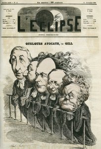 بعض المحامين ، إيمانويل أراغو (1812-1896) ، ليون غامبيتا (1838-1882) ، جول جريفي (1807-1891) ، لورييه وأدولف كريميو (1796-1880). غلاف في “L'Eclipse” بقلم جيل ، 22 نوفمبر بواسطة Andre Gill