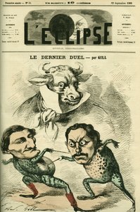 المبارزة الأخيرة ، الضفادع بروسبيرو أوليفييه (بروسبر أوليفييه) ليساغاراي (1838-1901) وبول جرانييه دي كاساجناك (1842-1904) أرادوا أن يكونوا بحجم لحوم البقر ، ممثلين ألفريد دي موسيت وفيكتور هوغو. غلاف في “L