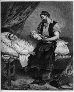 المولود الجديد. نقش بعد لوحة Andre Gill (1840-1885) في "" The Illustrous World "رقم 1283 بتاريخ 29 أكتوبر بواسطة أندرو جيل