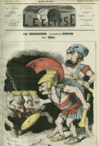 الوضع ، رسم كاريكاتوري لأدولف تييرز (1797-1877) وليون غامبيتا (1838-1882) يعطي وزارة للكلاب الملكية والبونابارتية. غلاف في "L