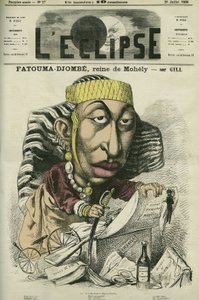 زومبي فاطوم (زومبي فاطوم) (1836-1878) ، ملكة موهيلي في جزر القمر ، زارت فرنسا عام 1868. وتسمى أيضًا بجمبي-فطومة (جمبي-فطومة) أو جومبي فطومة (جمبي-فطومة) أو جومبي فاطمة (جومبي) -فاطمة). غلاف في “L'Eclipse” بقلم جيل ، 26 يوليو بواسطة أندرو جيل