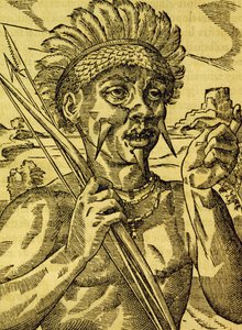 رئيس قبيلة آكلي لحوم البشر ، نقش من Universal Cosmology ، بقلم Andre Thevet (1504-1592) ، باريس بواسطة أندريه ثيفت