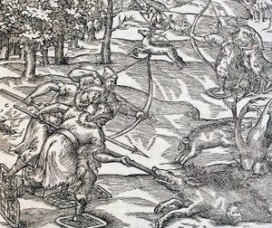 الهنود يصطادون الخنازير ، نقش من Universal Cosmology ، بواسطة Andre Thevet (1504-1592) ، باريس بواسطة أندريه ثيفت