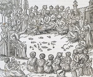 لقاء بين الأتراك والعرب ، المغرب ، نقش من Universal Cosmology ، بقلم Andre Thevet (1504-1592) ، باريس بواسطة أندريه ثيفت