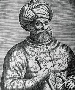 بورتريه خير الدين ، المعروف باسم بربروسا (1465-1546) ، قرصان تركي وأدميرال ، نقش لأندريه تيفيت (1502-1590) بواسطة أندريه ثيفت