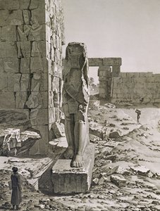 منظر العملاق عند مدخل القاعات المرتفعة للقصر في الكرنك ، طيبة ، اللوحة 20 من المجلد الثالث من "أوصاف مصر" ، منقوش بالتارت ، 1822 (أكواتنت) بواسطة أندريه بعد دوتيرتر