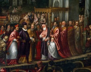 Doge Mocenigo and Patriarch Trevisan welcoming Henry III to the Lido in 1574 بواسطة أندريا) فيسينتينو