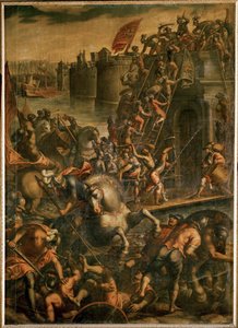 دوج البندقية إنريكو داندولو ودوق البندقية إنريكو داندولو وحملة الصليبيين الذين يقتحمون مدينة زارا عام 1202 (زيت على قماش) بواسطة أندريا (1539 1614) فيسينتينو