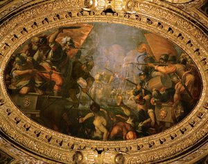 انتصار البندقية على ولاية بيزا المدينة البحرية المنافسة لها في عام 1099 تحت قيادة جيوفاني ميتشيل (زيت على قماش) بواسطة أندريا (1539 1614) فيسينتينو