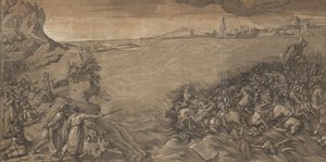 عند عبور البحر الأحمر ، يقف موسى على اليسار مشيرًا إلى غرق الجيش ... ، 1589. بواسطة أندريا أندريني