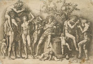 Bacchanal مع نبيذ Vat ، حوالي 1470-90 (نقش ونقش جاف) بواسطة أندريا مانتيجنا