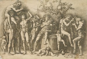 Bacchanal مع نبيذ Vat ، كاليفورنيا. 1470-90. بواسطة أندريا مانتيجنا