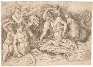 معركة آلهة البحر النصف الأيمن بواسطة Andrea Mantegna