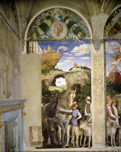 حصان وعريس مع كلاب صيد ، من كاميرا degli Sposi أو Camera Picta ، 1465-1474 (تفاصيل 78449)