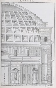 مقطع عرضي من البانثيون ، رسم توضيحي لنسخة طبق الأصل من "I Quattro Libri dell&39;Architettura" بقلم بالاديو ، نُشر في الأصل عام 1570 بواسطة أندريا بالاديو