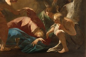 ميلان ، كنيسة سان فرانسيسكو دا باولا ، أندريا بوزو ، الملائكة يدعمون يسوع في حديقة جثسيماني بواسطة أندريا بوزو