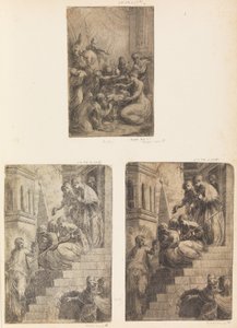 عبادة المجوس والمسيح والنساء على الدرج ، كاليفورنيا. 1541-44. بواسطة أندريا شيافوني