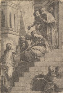 المسيح يخاطب مجموعة من النساء الجالسات والوقوف على الدرجات ، كاليفورنيا. 1541-44. بواسطة أندريا شيافوني
