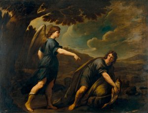 الملاك وتوبياس مع السمكة - لوحة لأندريا فاكارو (1604-1670) ، زيت على قماش (199.5 × 262 سم) ، حوالي 1640 ، فن إيطالي بواسطة أندريا فاكارو