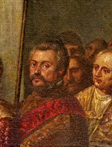 سيناتور فينيسي ، التفاصيل من الملك الفرنسي هنري الثالث الذي زار البندقية في عام 1574 ، من غرفة الأبواب الأربعة (تفاصيل 71525)