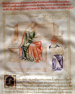 رموز Arithmetique في "Chansonne des sept Vertus et des sept Arts Liberales الموجهة إلى Bruzio Visconti" (أغنية الفضائل والعلوم) بواسطة بارتولوميو دي بارتولي. لوحة مائية لأندريا دي بارتولي (نشط بين 1358 و 1368) (مللي ثانية .599 ،