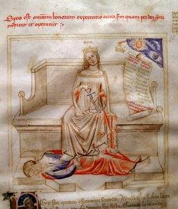 رموز الإيمان في "" Chansonne des sept Virtues et des sept Arts Liberoux destine to Bruzio Visconti "(أغنية الفضائل والعلوم) بقلم بارتولوميو دي بارتولي. لوحة مائية لأندريا دي بارتولي (نشط بين 1358 و 1368) (مللي ثانية 599 ، الصحيفة 5