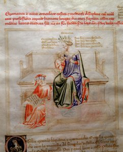 حكايات غرامي في "" Chansonne des sept Vertus et des sept Arts Liberales الموجهة إلى Bruzio Visconti "(أغنية الفضائل والعلوم) بقلم بارتولوميو دي بارتولي. Watercolor بواسطة Andrea di Bartoli (نشط بين 1358 و 1368) (مللي ثانية. 599 ، من