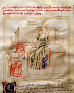 رموز البلاغة في "Chansonne des sept Vertus et des sept Arts Liberales الموجهة إلى Bruzio Visconti" (أغنية الفضائل والعلوم) بقلم بارتولوميو دي بارتولي. Watercolor بواسطة Andrea di Bartoli (نشط بين 1358 و 1368) (مللي ثانية. 599 ، ص