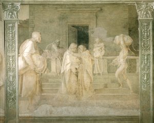 Visit of Virgin to Elizabeth, detail from Stories of Virgin by Andrea del Sarto (1486-1530), fresco in monochrome, Cloister of Scalzo, Florence بواسطة أندريا ديل سارتو