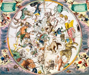 الكرة الأرضية السماوية تظهر علامات البروج ، 1660-1661