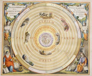 Harmonia Macrocosmica, Ptolemaic theory of planetary motion, engraving, by Andreas Cellarius (1596-1665)