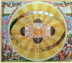 Scenographia: المخطط الفلكي Systematis Copernicani (حوالي 1543) ابتكره نيكولاس كوبرنيكوس (1473-1543) ، من "الأطلس السماوي ، أو تناغم الكون" بواسطة أندرو سيلاريوس