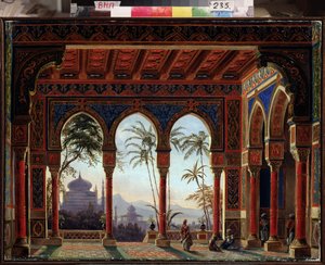 تصميم مسرحي لأوبرا رسلان وليودميلا بواسطة إم جلينكا - رسم أندرياس ليونارد رولر (1805-1891) ، زيت على قماش
