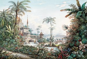 تصميم مسرحي للأوبرا The Abduction from the Seraglio بواسطة Wolfgang Amadeus Mozart ، 1842.