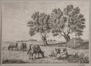 المناظر الطبيعية مع رعي الماشية