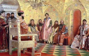 القيصر ميخائيل فيودوروفيتش (1596-1645) مع البويار جالسين في غرفته ، 1893