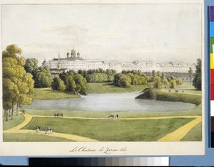 "" قصر كاترين في تسارسكوي سيلو "بقلم أندريه يفيموفيتش مارتينوف (1768-1826) ، مطبوعة حجرية ، ألوان مائية