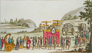 موكب ملكة بورما ، اللوحة 80 من "Le Costume Ancien et Moderne" بقلم Jules Ferrario ، المنشور حوالي 1820s-30s (لون ليثو) بواسطة أنجيلو بياسيولي