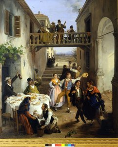 عشاء الزفاف في الفناء. لوحة لأنجيلو إنجانّي بواسطة أنجيلو إنغاني