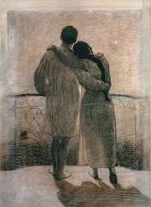 زوجان شابان ، لوحة مركزية من Dream and Reality Triptych ، 1905 (قلم رصاص وفحم على ورق)