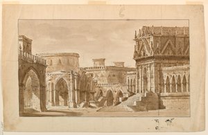 تصميم المسرح والقصر القوطي والكنيسة والقلعة بواسطة أنجيلو توسيلي