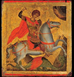 Akotandos ، Angelos (نشط حوالي 1425-1460) القديس جورج وتمبرا التنين على لوحة ca 1440-1460 متحف بيناكي ، أثينا 40،8x37،5 بواسطة أنجيلوس أكوتانتوس