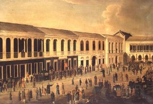 منظر لهونغ على الواجهة البحرية في كانتون حوالي عام 1825