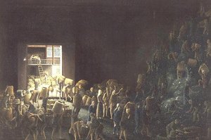 ملء صناديق الشاي وصناعة الشاي في العملية الأولى حوالي عام 1820 (أحد الزوجين) حوالي عام 1820