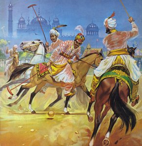 إمبراطور مغولي يلعب البولو (طباعة حجرية ملونة)