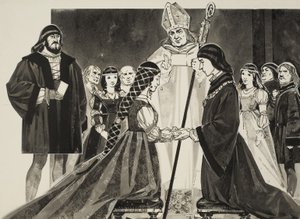زواج لوكريزيا بورجيا (1480-1519) من الدوق ألفونسو (غواش على ورق) بواسطة أنجوس ماكبرايد